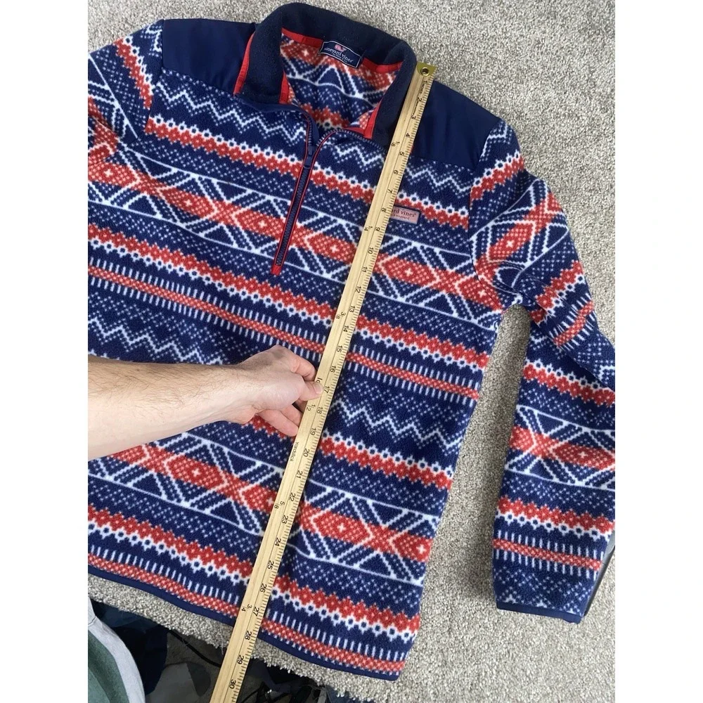 Vineyard Vines Aztec Geometric Red/White/Blue Fleece Jackets Mens M 1/4 Zip Warm